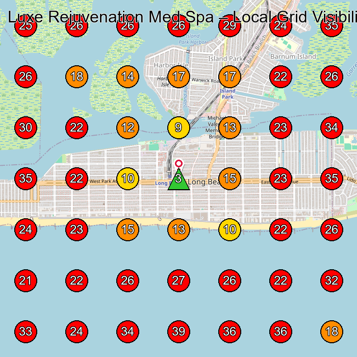 Luxe Rejuvenation Med Spa GeoGrid visibility map for Medical Spa in Long Beach